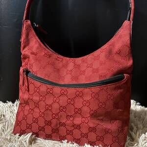 Gucci Hobo Bag Handbag Shoulder Red Canvas